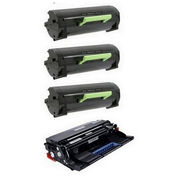PrinterDash Compatible with Lexmark MX-310/MX-410/MX-510/MX-511/MX-610/MX-611 Series Drum/Jumbo Toner Value Combo Pack (1-Drum Unit/3-Toners) (NO. 601H) (50F0ZA0_1PK/24B6749J_3PKVB)