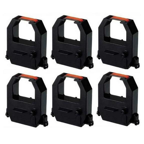 PrinterDash Compatible Replacement for Amano PIX-10/PIX-15/PIX-55/PIX-75/PIX-200/PIX-3000/TCX-10/TCX-21/TCX-22/TCX-45 Black/Red Time Clock Printer Ribbons (6/PK) (60010BR)