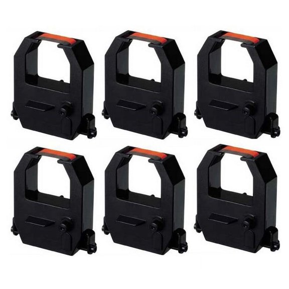 PrinterDash Compatible Replacement for Amano PIX-10/PIX-15/PIX-55/PIX-75/PIX-200/PIX-3000/TCX-10/TCX-21/TCX-22/TCX-45 Black/Red Time Clock Printer Ribbons (6/PK) (AMO021120BR)