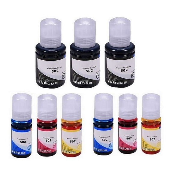 PrinterDash Compatible Replacement for EcoTank ET-2700/2750/3700/3750/4750/15000/ST-2000/3000/4000 Refill Ink Bottle Combo Pack (3-BK/2-C/M/Y) (NO. 502) (T5021203B2CMY)