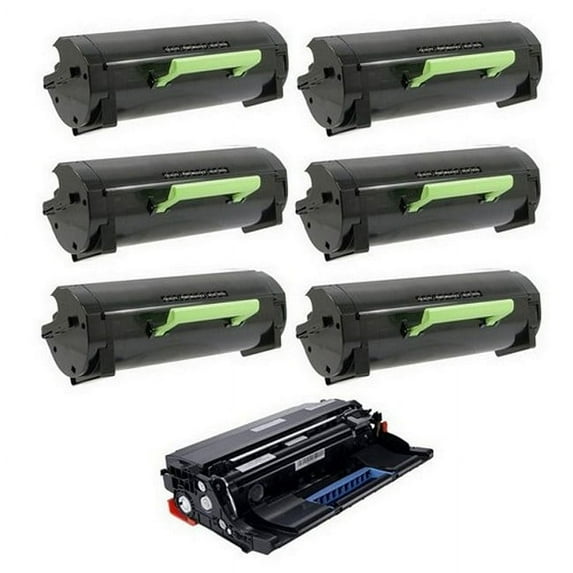 PrinterDash Compatible Replacement for Lexmark MX-310/MX-410/MX-510/MX-511/MX-610/MX-611 Series GSA Drum/Toner Value Combo Pack (1-Drum Unit/6-Toners) (NO. 601) (50F0Z0G_1PK/60F000GSY_6PKVB)