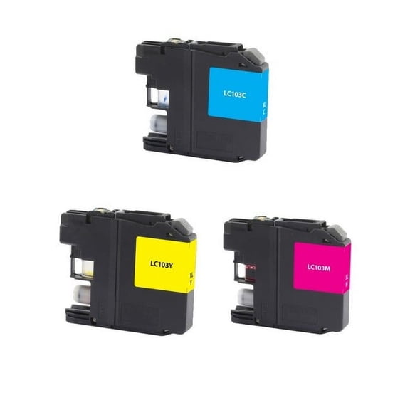 PrinterDash Compatible with Brother DCP-J132/DCP-J522/DCP-J752/DCP-J4110/MFC-J245/MFC-J450/MFC-J4310/MFC-J6920DW High Yield Inkjet Combo Pack (C/M/Y-600 Page Yield) (LC-103CMY)