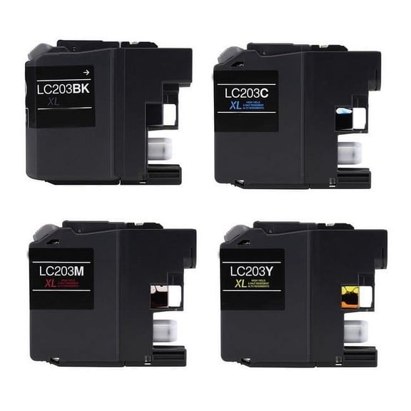 PrinterDash Compatible with Brother DCP-J4120/MFC-J680/MFC-J880/MFC-J4320/MFC-J4620/MFC-J5320/MFC-J5620/MFC-J5720DW High Yield Inkjet Combo Pack (BK/C/M/Y) (LC-203XLMP)