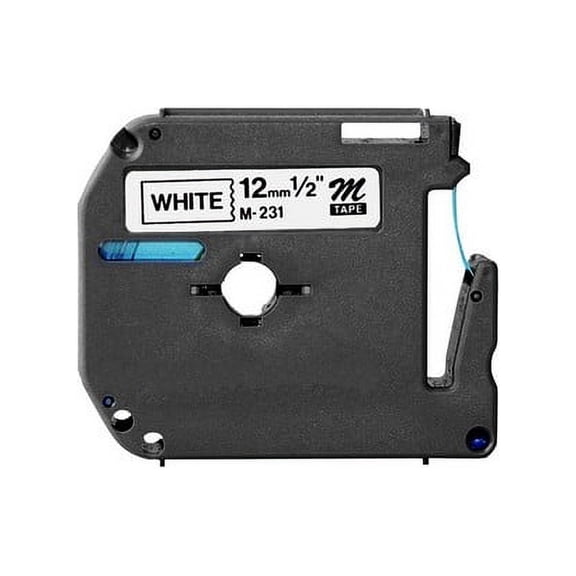 PrinterDash Compatible with Brother Black on White Non-Laminated P-Touch Label Tape (1/2in x 26Ft./12mm x 8m) (M-231)