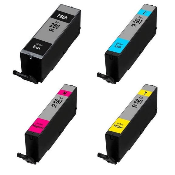 PrinterDash Compatible with Canon PIXMA TR-7520/TR-8520/TR-8620/TS-6120/TS-8120/TS-9120/TS-9520/TS-9521 Super High Yield Inkjet Combo Pack (BK/C/M/Y) (11.7ML) (PGI-280XXL/CLI-281XXLCMY)