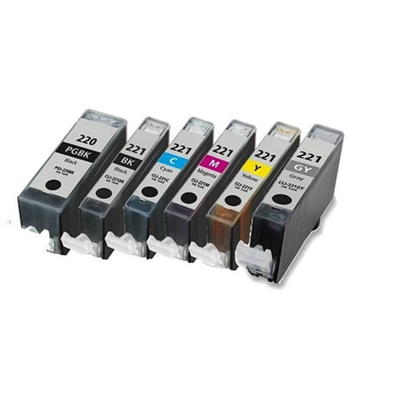 PrinterDash Compatible with Canon PIXMA MP-640/MP-980/MP-990 Inkjet Combo Pack (2-BK/1-C/M/Y/GY) (PGI-220/CLI-221BCMYGY)