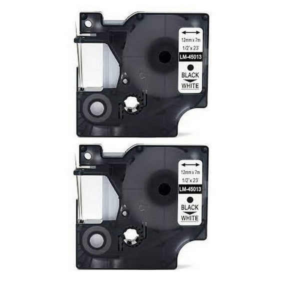 PrinterDash Compatible Replacement for Dymo D1 Black on White Label Tape (2/PK-1/2in x 23 Ft.) (45013_2PK)