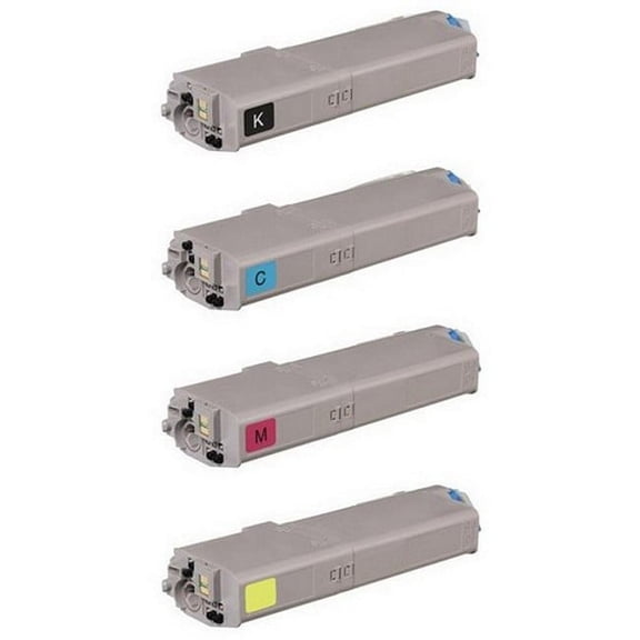PrinterDash Compatible with Okidata C532dn/C542dn/MC-563dn/MC-573dn Series High Yield Toner Cartridge Combo Pack (BK/C/M/Y) (4649050BCMY)