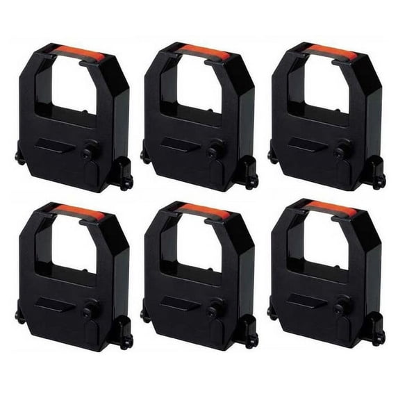 PrinterDash Compatible Replacement for Pyramid Tech 6000/6400/M1000/PTI-1000/PTI-3000 Black/Red Time Clock Printer Ribbons (6/PK) (PYD021000BR)