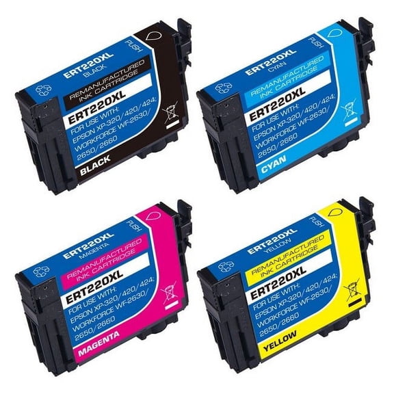 PrinterDash Compatible with WorkForce WF-2630/WF-2650/WF-2660/WF-2750/WF-2760/XP-320/XP-420/XP-424 High Yield Inkjet Combo Pack (BK/C/M/Y) (NO. 220XL) (T220120-SMP)