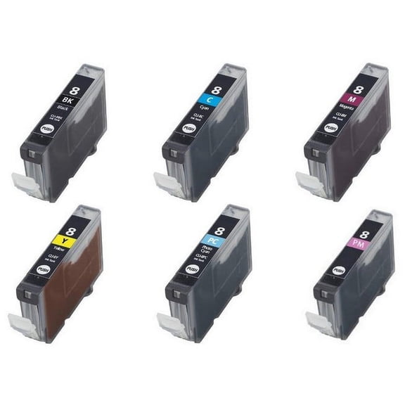PrinterDash Compatible with Canon PIXMA iP-6600D/iP-6700D/MP-950/MP-960/MP-970/Pro 9000 Inkjet Combo Pack (BK/C/M/Y/PC/PM) (CLI-8) (BCI-7eMP)