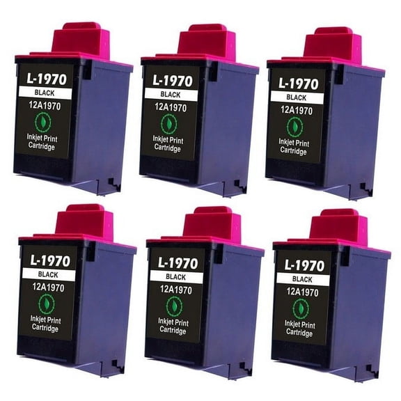 PrinterDash Compatible with Lexmark Color JetPrinter 3200/5000/5700/5770/7200V/X4250/X4270/X63/X73/X83/X125/Z11/Z42/Z45/Z82 Black Inkjet (6/PK-600 Page Yield) (NO. 70) (12A1970_6PK)
