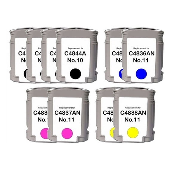 PrinterDash Compatible with HP Business 1000/2200/2300/2600/2800/DesignJet 100/110/120/OfficeJet 9100/9130 Inkjet Combo Pack (4-BK/2-C/M/Y) (NO. 10/NO. 11) (C4834B2CMY)