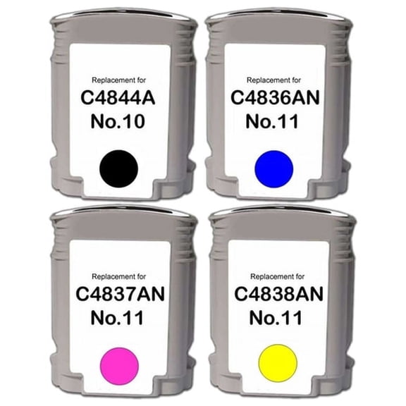 PrinterDash Compatible with HP Business 1000/2200/2300/2600/2800/DesignJet 100/110/120/OfficeJet 9100/9130 Inkjet Combo Pack (BK/C/M/Y) (NO. 10/NO. 11) (NO.10/NO.11CMY)