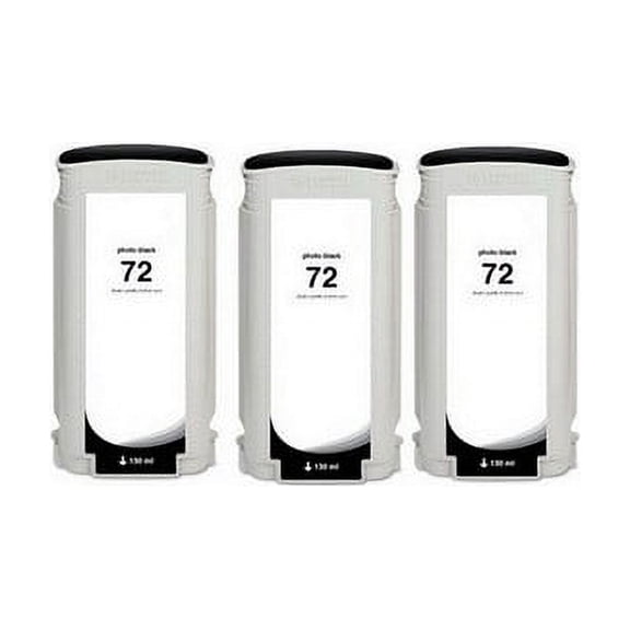PrinterDash Compatible with HP DesignJet T610/T620/T770/T790/T795/T1100/T1120/T1200/T1300/T2300 Photo Black High Yield Wide Fomat Inkjet (3/PK-130 ML) (NO. 72) (C9370A_3PK)
