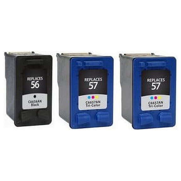 PrinterDash Compatible with HP DeskJet 450/5000/9600/PS-7000/OfficeJet 4000/5000/6110/PSC-1000/PSC-2000/FAX 1240 Series Inkjet Combo Pack (1-Black/2-Color) (NO. 56/NO. 57) (C8800BN)