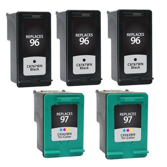 PrinterDash Compatible with HP Deskjet 6830/6840/6940/9800/Officejet 7210/7410/Photosmart 2610/8050/8150 Inkjet Combo Pack (3-Black/2-Color) (NO. 96/NO. 97) (C8767EE_3PK/C9505EE_1PKMP)