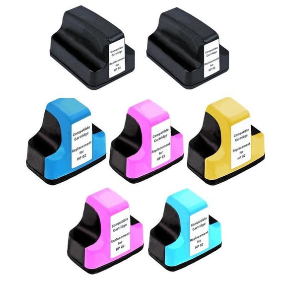 PrinterDash Compatible with HP PhotoSmart 3110/3210/3310/8250/C5140/C6100/C6250/C7150/C7250/C8150/D7145/D7460 Inkjet Combo Pack (2-BK/1-C/M/Y/LC/LM) (NO. 02) (C9500FN_1PK/CC604FN_1PKMP)