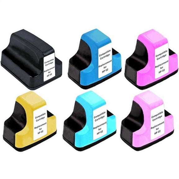 PrinterDash Replacement for PhotoSmart 3110/3310/8250/C5140/C6100/C6250/C7150/C7250/C8150/D7145/D7460 Inkjet Combo Pack (BK/C/M/Y/LC/LM) (NO. 02) (C877BCMYLCLM)