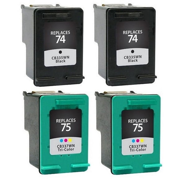 PrinterDash Compatible with HP DeskJet D4260/D4360/PhotoSmart C4200/C4300/C4400/C4500/C5200/C5500/D5300 Inkjet Combo Pack (2-Black/2-Color) (NO. 74/NO. 75) (B3B20AN_2PK/B3B21AN_2PKMP)
