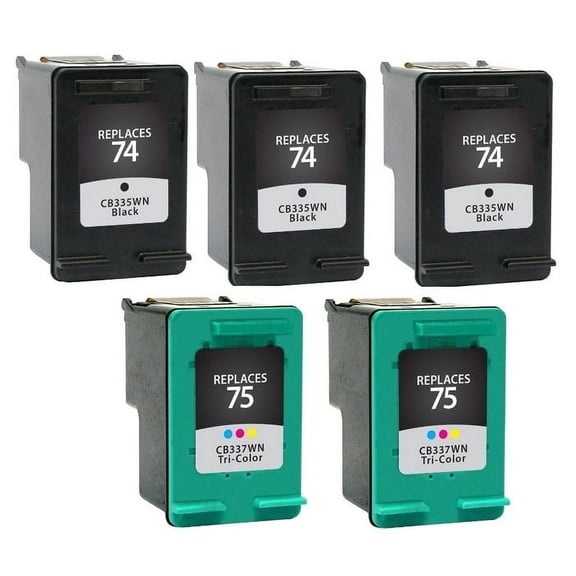 PrinterDash Compatible with HP DeskJet D4260/D4360/PhotoSmart C4200/C4300/C4400/C4500/C5200/C5500/D5300 Inkjet Combo Pack (3-Black/2-Color) (NO. 74/NO. 75) (CB335WN_3PK/CG501AN_2PKMP)