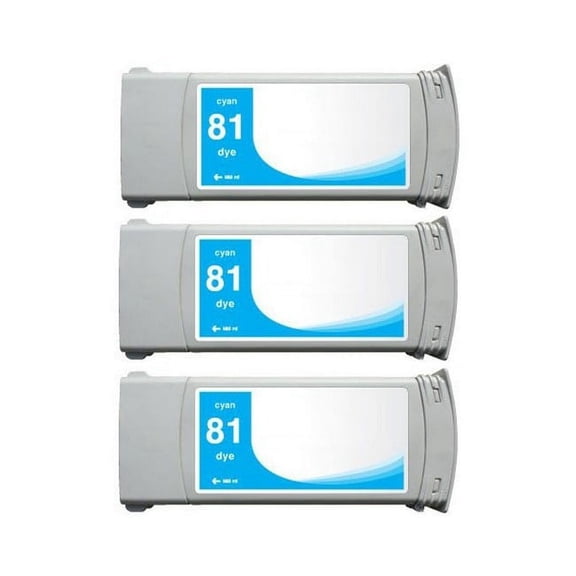 PrinterDash Compatible with HP DesignJet 5000/DesignJet 5500/DesignJet 5500PS Cyan Dye High Yield Wide Fomat Inkjet (3/PK-680 ML) (NO. 81) (C5067A)