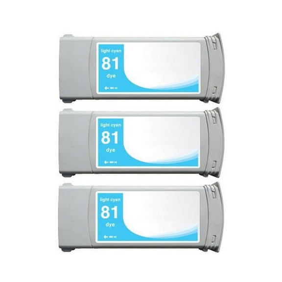 PrinterDash Compatible with HP DesignJet 5000/DesignJet 5500/DesignJet 5500PS Light Cyan Dye High Yield Wide Fomat Inkjet (3/PK-680 ML) (NO. 81) (C5070A)