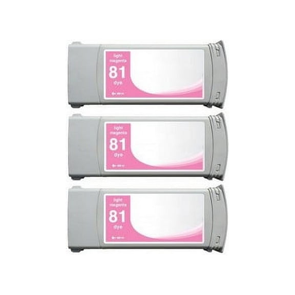 PrinterDash Compatible with HP DesignJet 5000/DesignJet 5500/DesignJet 5500PS Light Magenta Dye High Yield Wide Fomat Inkjet (3/PK-680 ML) (NO. 81) (C5071A)