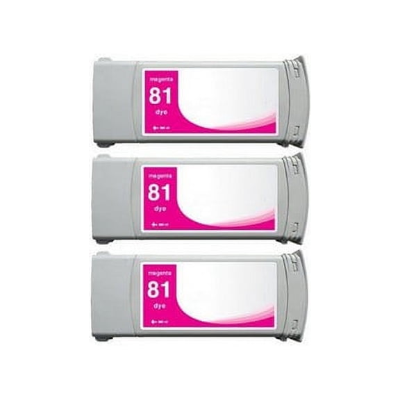 PrinterDash Compatible with HP DesignJet 5000/DesignJet 5500/DesignJet 5500PS Magenta Dye High Yield Wide Fomat Inkjet (3/PK-680 ML) (NO. 81) (C5068A)