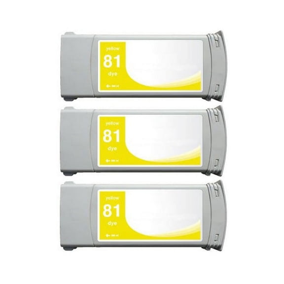 PrinterDash Compatible with HP DesignJet 5000/DesignJet 5500/DesignJet 5500PS Yellow Dye High Yield Wide Fomat Inkjet (3/PK-680 ML) (NO. 81) (C5069A)