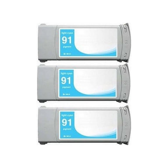PrinterDash Compatible with HP DesignJet Z6100/DesignJet Z6100PS Series Light Cyan High Yield Wide Fomat Inkjet (3/PK-775 ML) (NO. 91) (C9470A_3PK)