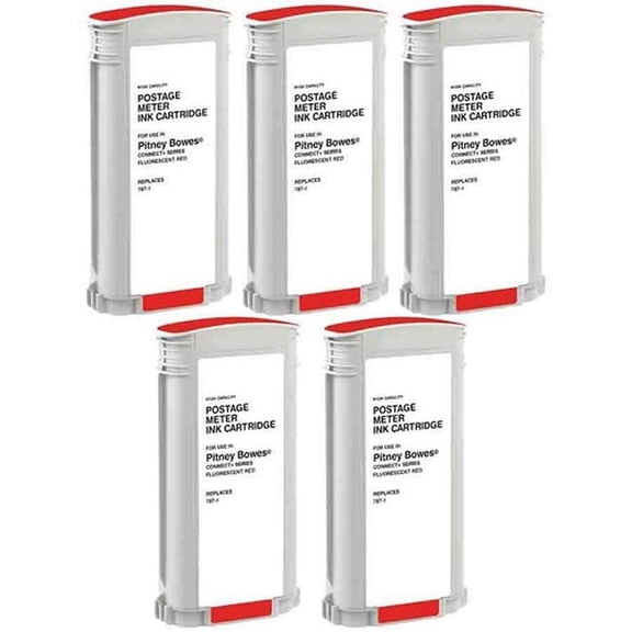 PrinterDash Compatible with Pitney-Bowes Connect+ 1000/2000/3000 Red Postage Meter Inkjet (5/PK-45000 Impressions) (787-1_5PK)