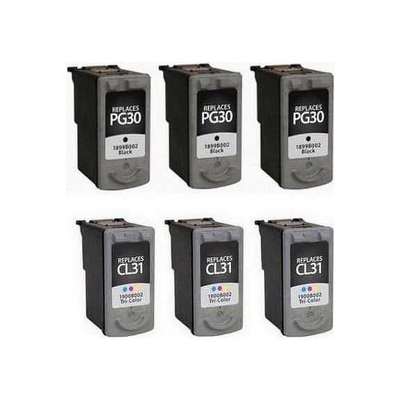 PrinterDash Compatible with Canon PIXMA iP-1800/iP-1900/iP-2600/MP-140/MP-190/MP-210/MP-470/MX-300/MX-310 Inkjet Combo Pack (3-Black/3-Color) (PG-30/CL-31) (PG-37PVP_3PK)