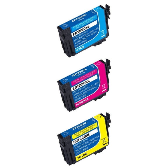 PrinterDash Replacement for WF-2630/2650/2660/2750/2760/XP-320/XP-420/XP-424 High Yield Inkjet Combo Pack (C/M/Y) (NO. 220XL) (T220XLCMY)