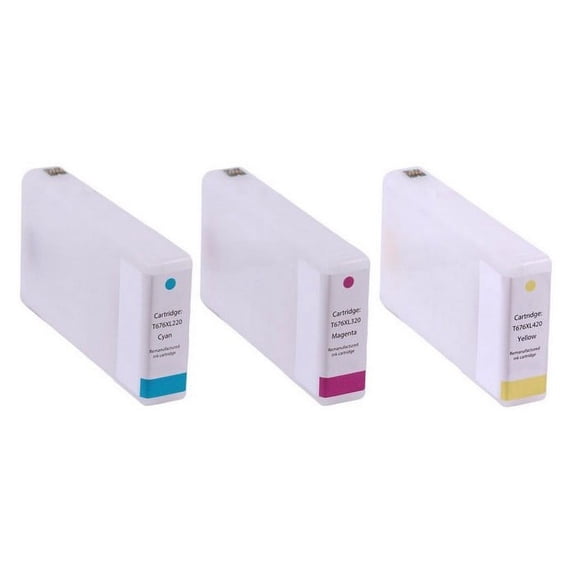 PrinterDash Replacement for WorkForce Pro WP-4010/4020/4090/4520/4530/4540/4590 High Yield Inkjet Combo Pack (C/M/Y) (NO. 676XL) (T711XXLCMY)