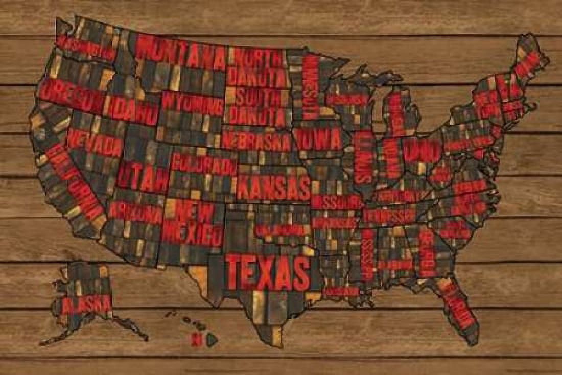 Printers Block US Map Red Canvas Art - Tara Reed (12 x 18)