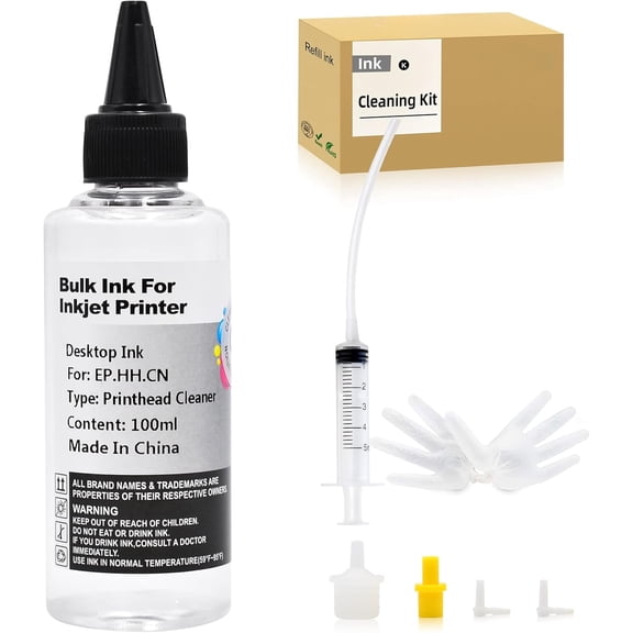 Printhead Cleaning Kit Compatible for Brother Epson HP Canon Nozzle Inkjet EcoTank Officejet Deskjet Pixma Printers-Liquid Printers Head Cleaning Suit Solution 100ml, 10ml Premium Syringe