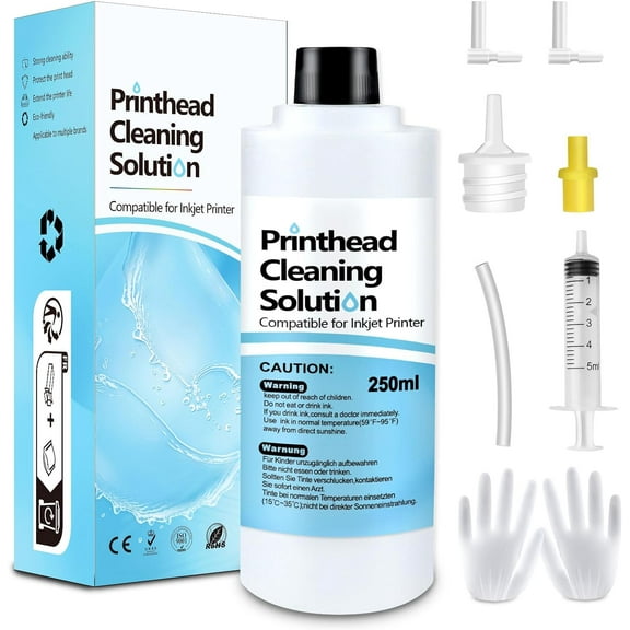 Printhead Cleaning Kit Inkjet Printer 250mL, Printer Cleaning Kit for Epson Ecotank, Print Head Cleaner Solution for HP Printhead, Print Head Cleaner for Canon G3070 G3020 Print Head Cleaner Solution
