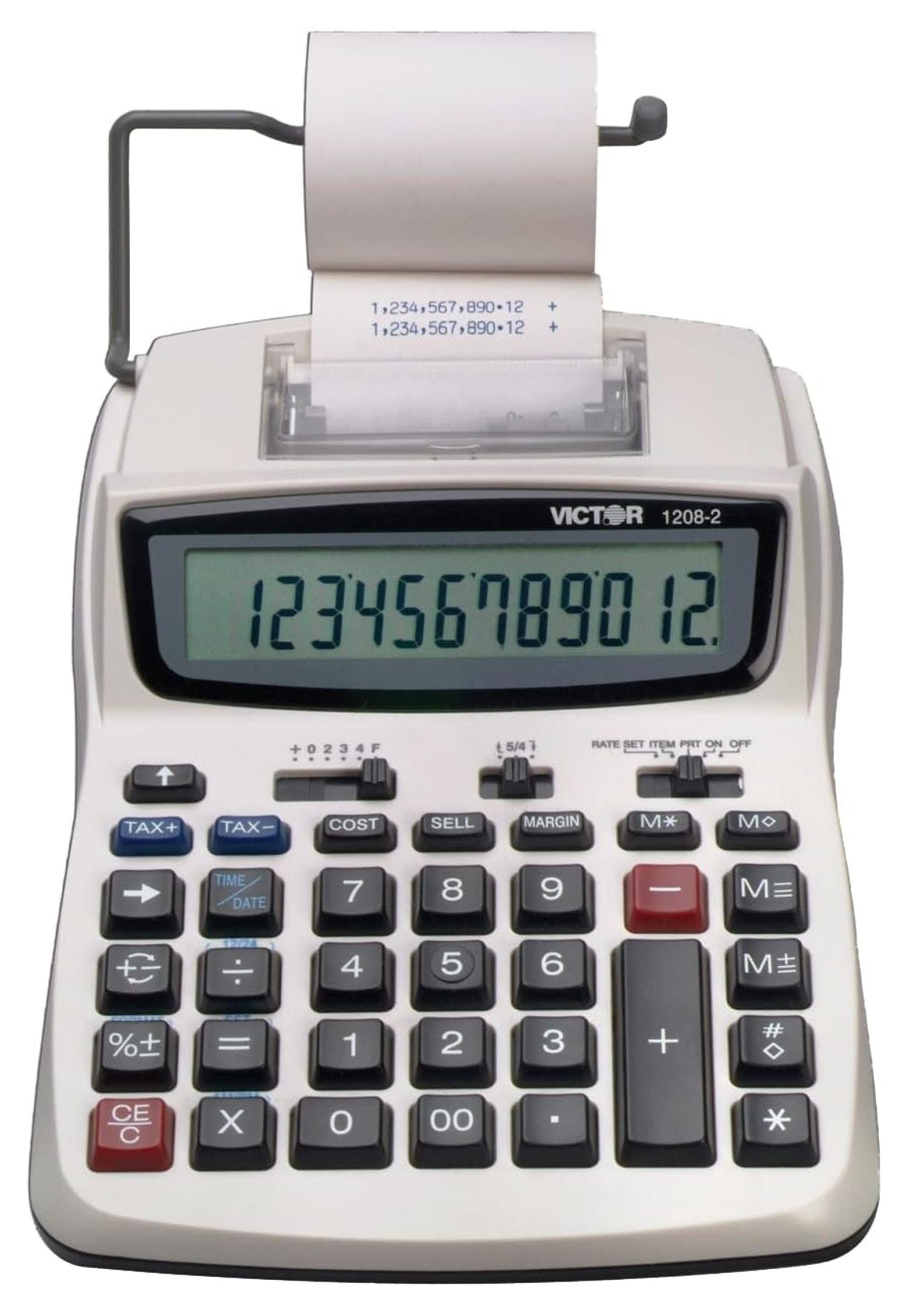 Printing Calculator, 1208-2 Compact and Reliable Adding Machine with 12 Digit LCD Display, Battery or Powered, Includes Adapter,White