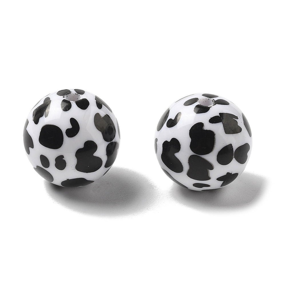 Printing Opaque Acrylic Beads Round Black 19.5x19mm Hole: 2.8mm Acrylic