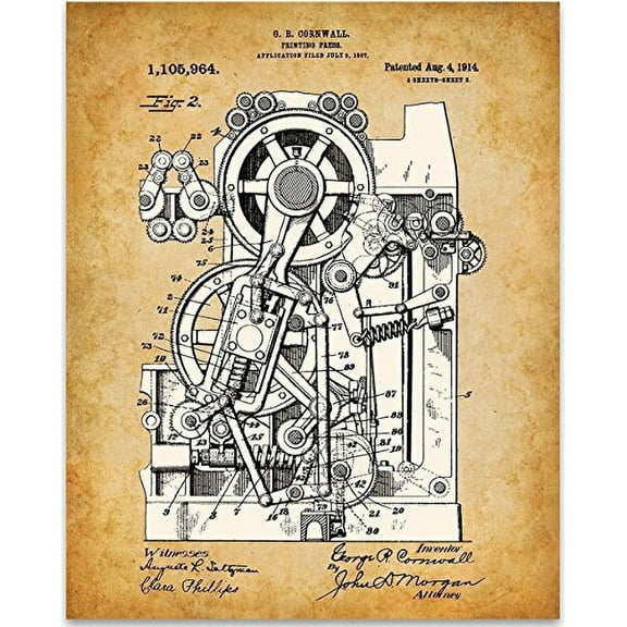 Printing Press Art Print - 11x14 Unframed Patent Print - Great Room Decor or Gift for Writers