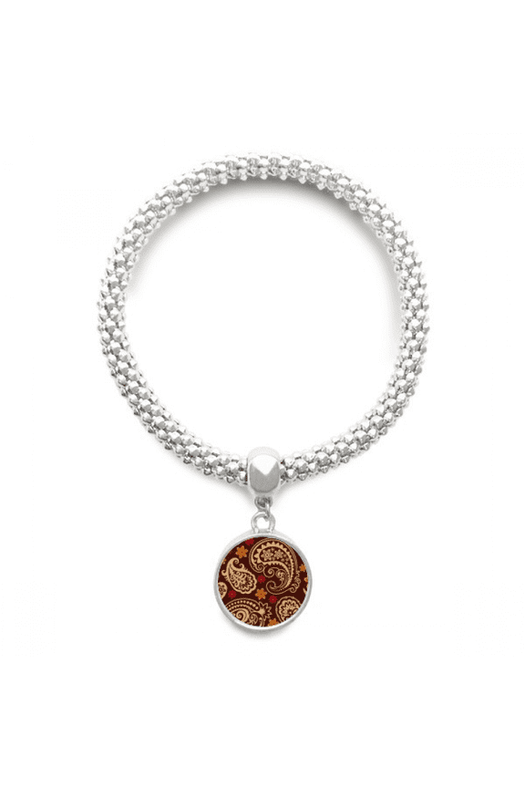 Printing Repeat Cloth Brown Colorful Art Sliver Bracelet Pendant Jewelry Chain Adjustable Bangle