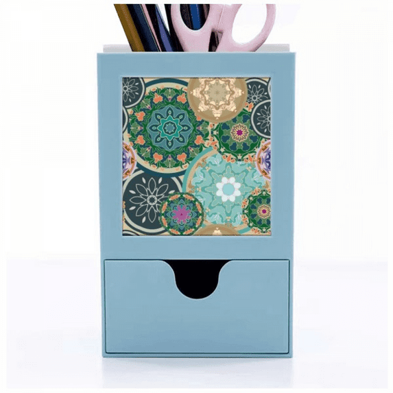 Printing Repeat Cloth Colorful Circular Art Desk Supplies Organizer Pen Holder Card