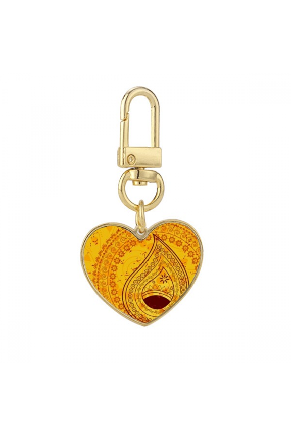 Printing Repeat Cloth Yellow Colorful Art Gold Heart Keychain Metal Keyring Holder