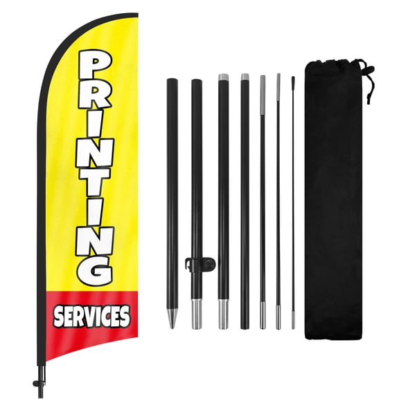 Printing Services Advertising Feather Flags Banner 8Ft, Printing Services Swooper Flag with Pole and Ground Stake, Advertising Feather Flag Signs for Printing Services Business
