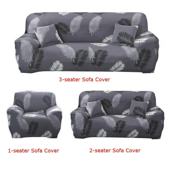 Printing Stretch Sofa Cover, Elastic Couch Slipcover For 1 2 3 4 Seater Sofas, Moving Living Room Furniture Protector (4-Seater Sofa Cover, Gray Feather)