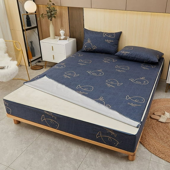 Printing Waterproof Mattress Cover with Zipper Queen Twin Bed Fitted Sheet 6 Sides Removable Inclusive Mattress Protector Pad (Little Whale,200X220X20cm 1Pc)