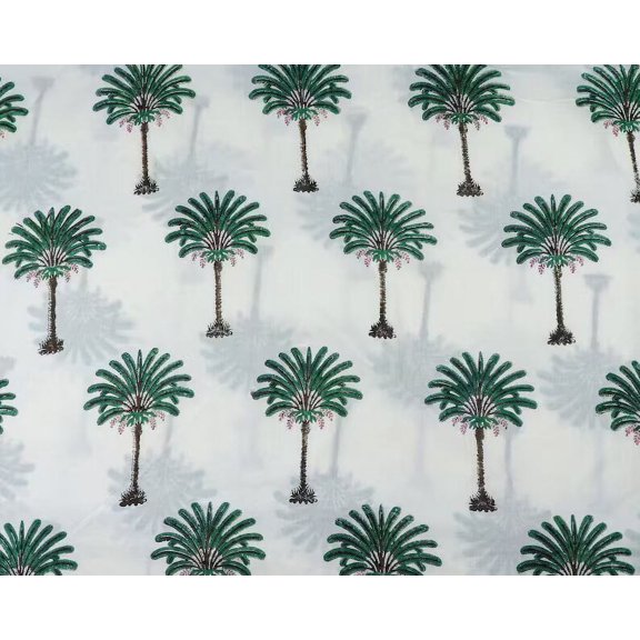 Printofab Green Palm Tree & White Floral Indian Hand Block Printed Fabric By The Yard And Linen Set,Wedding Decor, Tablecloth Thanksgiving best Gift for Mom