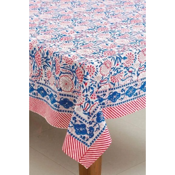 Printofab Red, Blue Indian Hand Block Printed Cotton Cloth Table Mats Farmhouse Wedding Event Home Party gift for Dad and Mom Gifts
