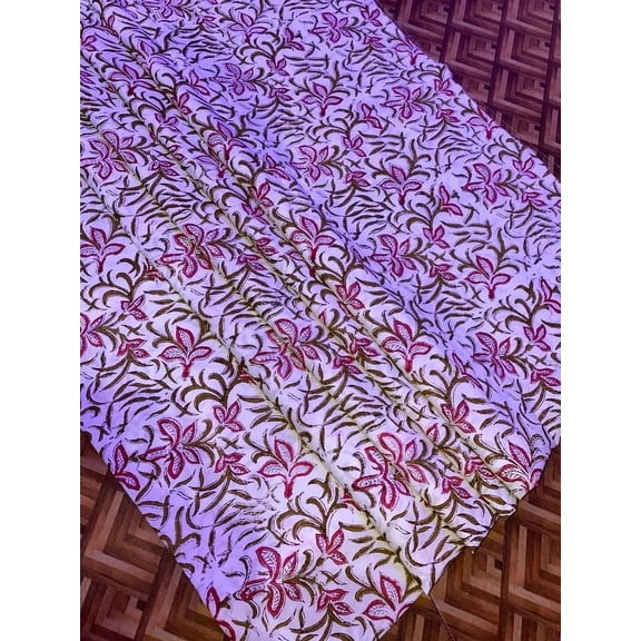 Printofab Red and White Floral Indian Hand Block Printed Fabric By The Yard all Around, Table Cover And Linen Set